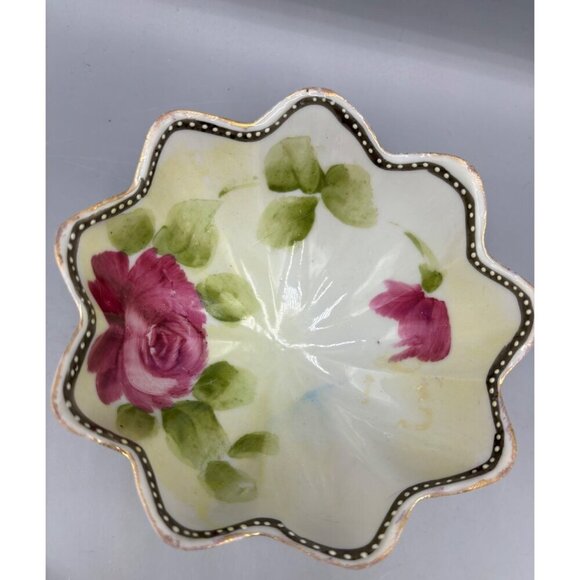 Vtg Nippon 3 footed Trinket DIsh‎ Hand Painted Floral Japan - Picture 2 of 6